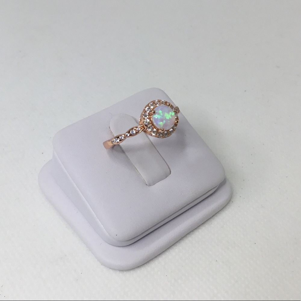 Sale $18! Rose Gold Plated over .925 Sterling Silver Lab created Opal Ring - Picture 7 of 16